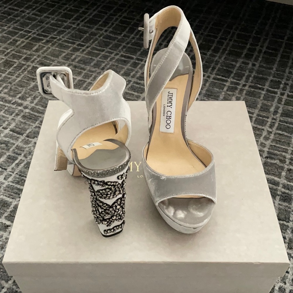 Jimmy Choo Juliet 120 Velvet Sandals In Grey